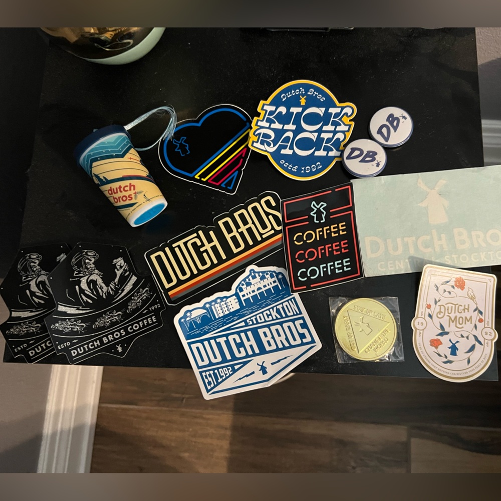 Dutch Bros Stickers, Pins, and Ornament